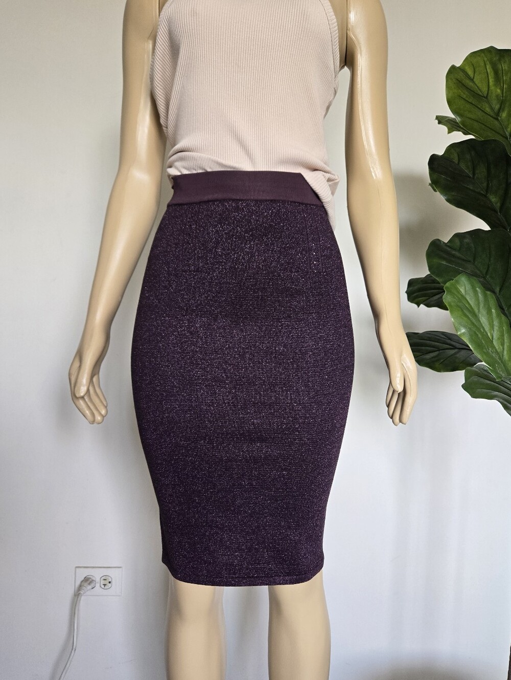 Rag & Bone Purple Shimmer Bodycon Midi Skirt XXS Women's